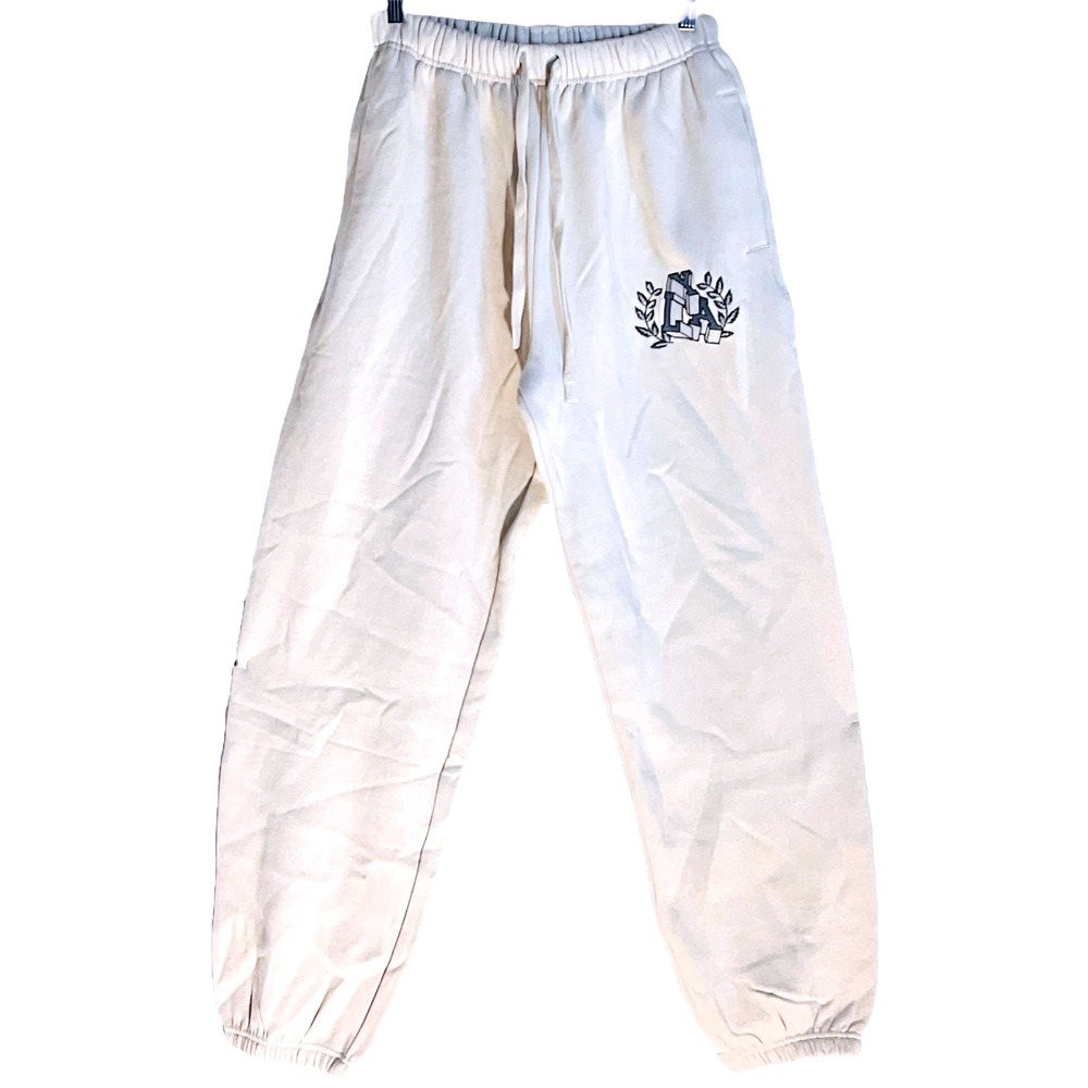 YoungLA 226 Teddy Jogger Pants Men's Large White Fleece Tapered Leg Embroidered